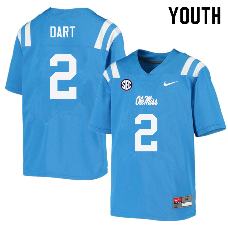 Youth #2 Jaxson Dart Ole Miss Rebels College Football Jerseys Sale-Power Blue